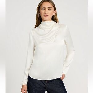 Express Womens Ivory Satin Button Mock Neck Long-Sleeved Blouse Top Shirt XS NWT